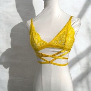 Yellow Lace Bralette bondage strappy pastel XS